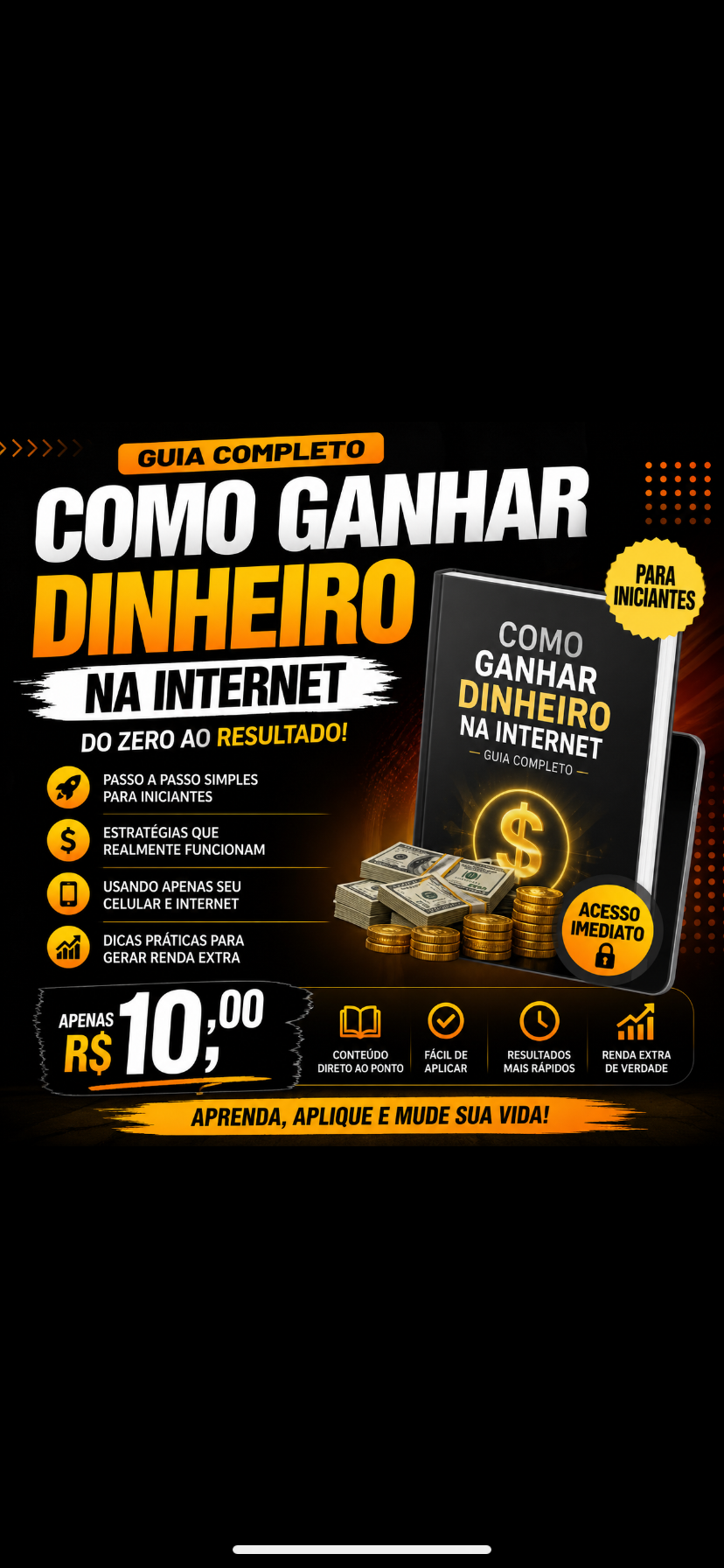 Capa do Ebook Renda Digital, mostrando uma pessoa trabalhando em um notebook com ícones de dinheiro e oportunidades online.